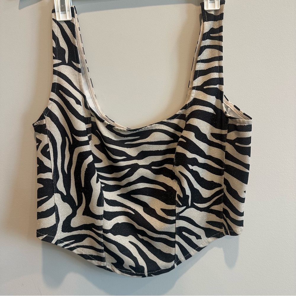 Divided Black and White Glitter Zebra Print Crop Top